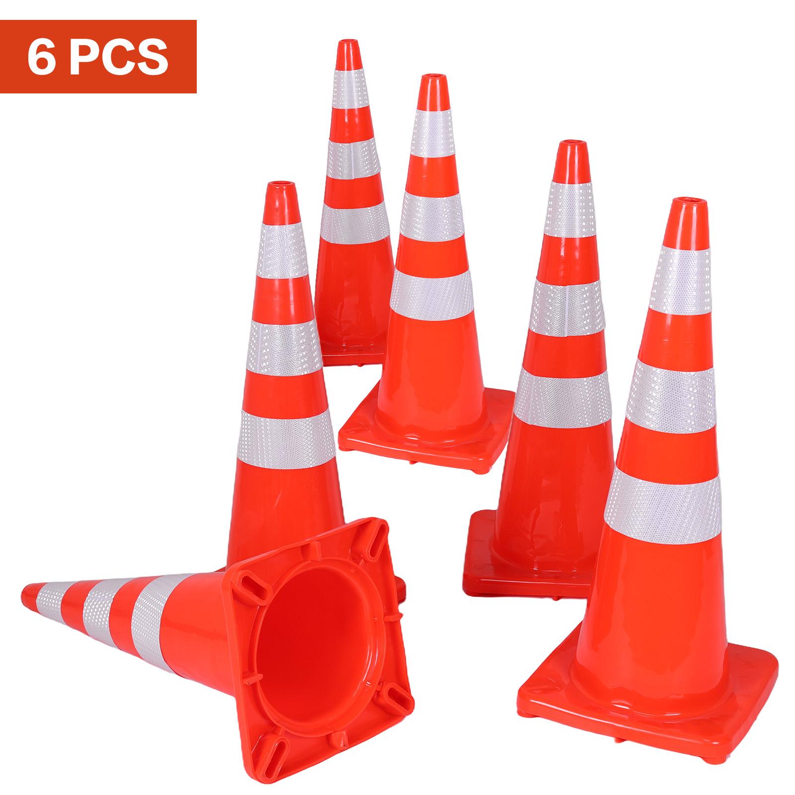 6Pcs 35 Inch Traffic Safety Cones with Reflective Warning Plastic PVC Orange Parking Cones for Traffic Control Parking Lots