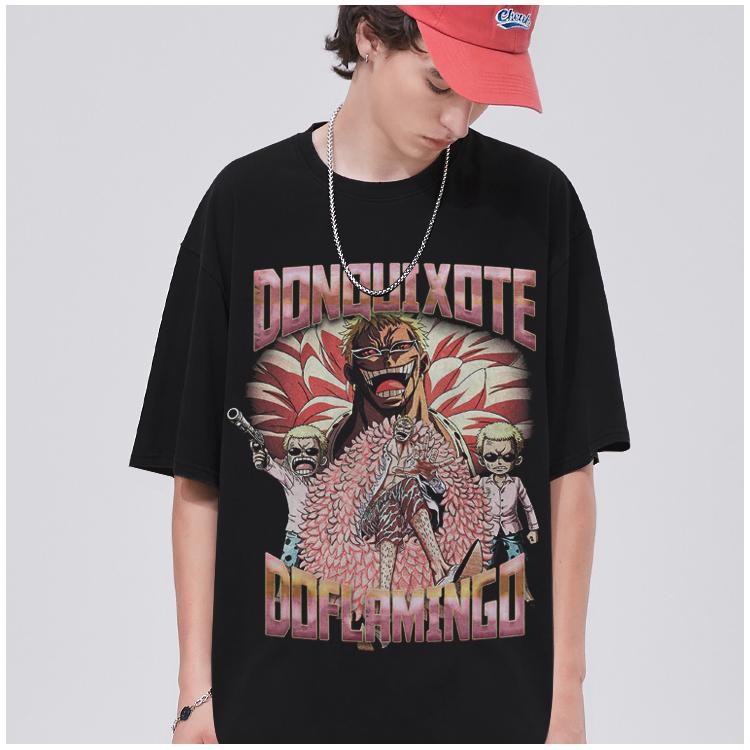 ONE PIECE Doflamingo Short-sleeved T-shirt Heavy Cotton Printing Loose Retro American Street Men and Women The Same Style