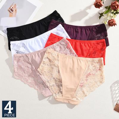 4 ks/Sada Dámské Spodní Prádlo Krajkové Květinové Výšivky Kalhotky Sexy Dámské Spodní Prádlo Lingerie pro Dámy Průhledné Kalhotky