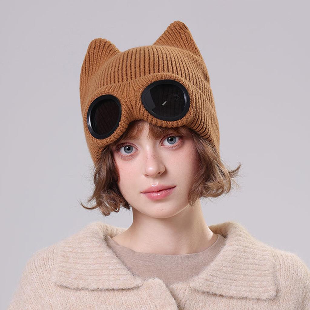 Men's And Women's Velvet Knitted Hats, Sunglasses, Warm Woolen Hats, Fashionable Flying Ski Hats
