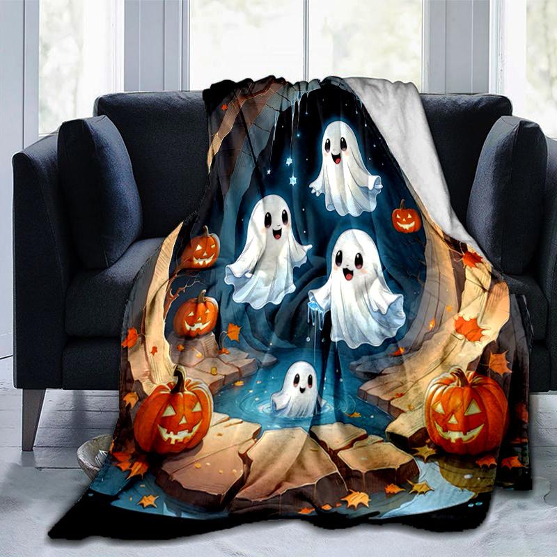 1pc Cute Ghost Pumpkin Theme Blanket  Soft Throw for Home Decor, Perfect Gift, Suitable for All Seasons