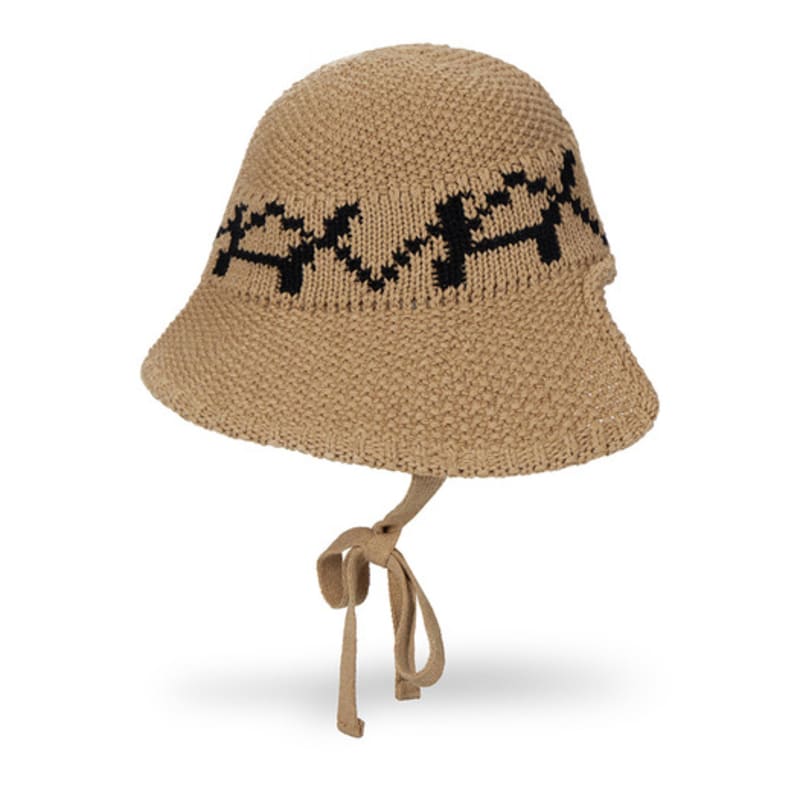 VARZAR VA Digital Logo Cozy Knit Bonnet Hat Dark Beige/Black