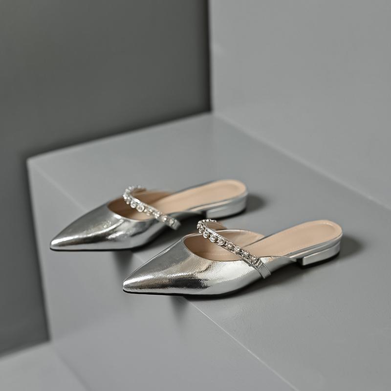 Fashion temperament pointed half drag low heel toe cool slippers for women wearing summer fashion versatile comfortable women's shoes