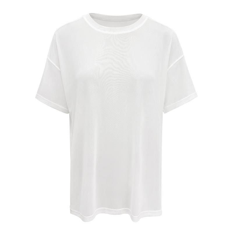 

Women s Mesh Yoga Top: New Style Pilates Training Loose Fit Round Neck, Side Slit Short Sleeve T-Shirt L