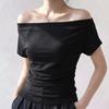 Sommer Reines Verlangen Ein Schulter Schwarz Kurzarm Damen T-Shirt Koreanischer Stil Schlankmachendes Top Freiliegende Schulter Modisch
