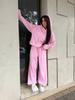 European and American casual fleece suit women's solid color long-sleeved hooded loose sweater lace-up pants two-piece set