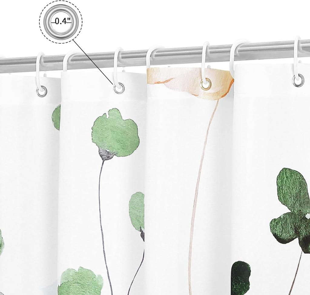 Sage Green Beige Watercolor Floral Shower Curtain – Modern Minimalist Design Elegant Bathroom Decor 12PCS Hooks 71X71Inch