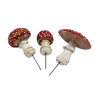 ABWR-3Pcs/Set Mini Mushroom Glow In The Dark Resin Crafts Fairy Garden Miniatures Garden Ornament Terrarium Figurines Decor Red&