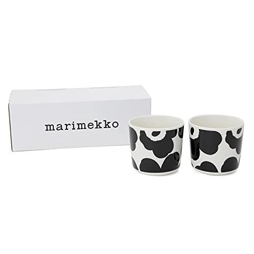 Marimekko Latte Mugs, Pair, Unikko Coffee Cups, Black and White, 70637 190 [Parallel Import]