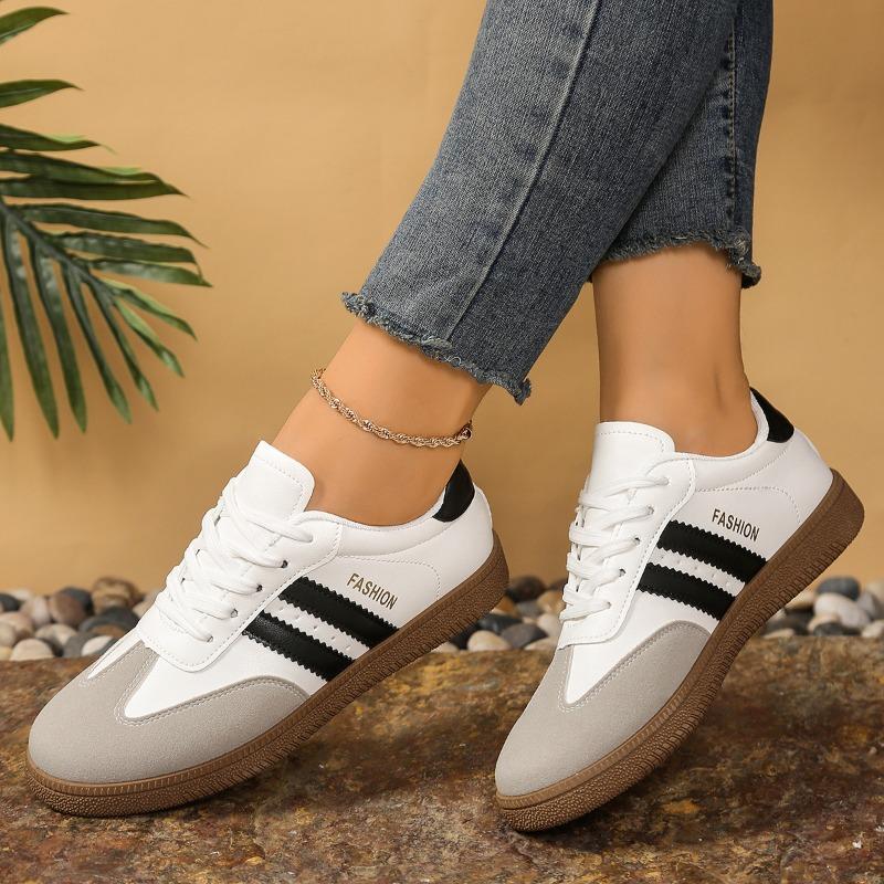 Damen Vintage-inspirierte Freizeitsneaker - Low-Top Schnürschuhe mit Colorblock-Design, Schuhe im Stil von German Army Trainern für den Alltag