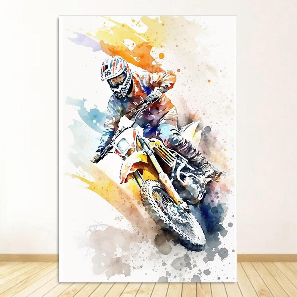 Watercolour Dirt Bike Motocross Posters Prints Canvas Painting Motorcycle Motorbike Wall Picture for Room Home Decor Biker Gift