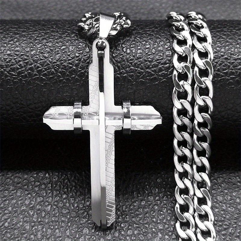 Best-selling stainless steel cross necklace in Europe and America, men s personalized geometric three-dimensional pendant, hip-hop accessory