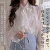 MEME XTRA Bow Tie Ribbon Chiffon Ruffled Sheer Long Bell Loose Women's Blouse, See-Through Shirt, Blouse, Sleeves, Sheer, Cool, Sleeves, Gorgeous,