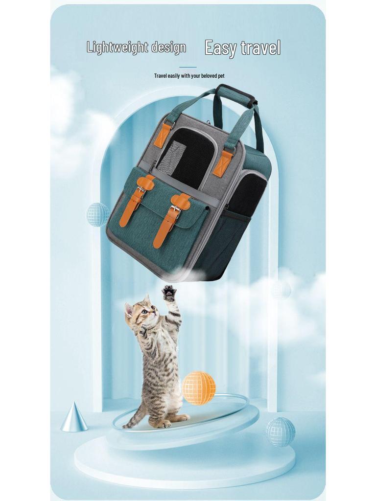 Large Capacity Portable Pet Backpack - Breathable, Foldable Double-Shoulder Bag for Cats and Dogs