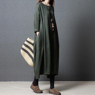 Loose Slimming Mid-length Long-sleeved Crew-neck Dress