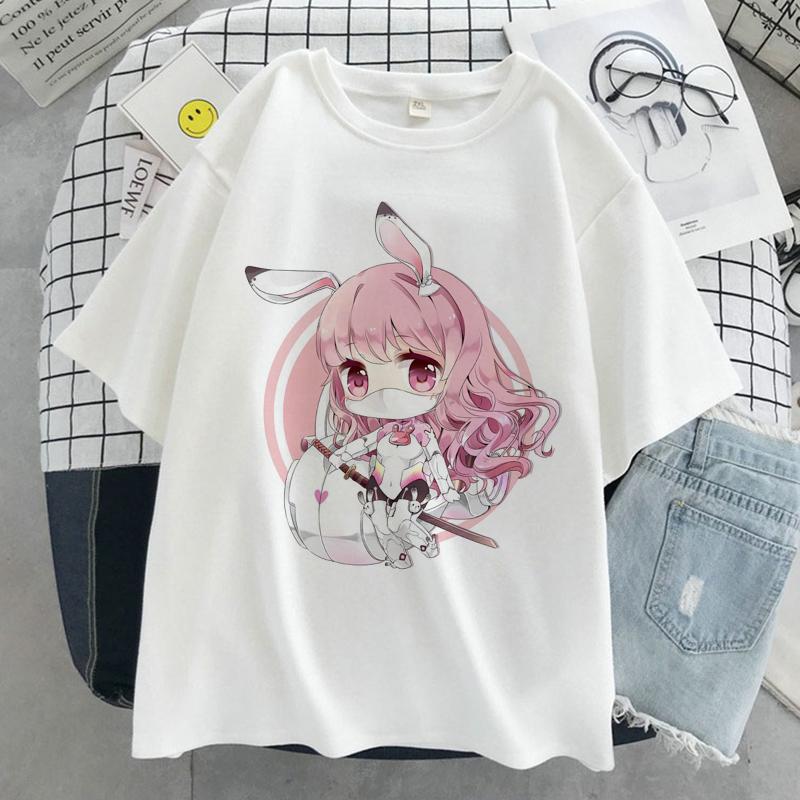 Anime Kawaii Print T-shirt Women Harajuku Aesthetic Pink Tops Emo Tshirt 2021 New Summer Korea Fashion Y2k Casual Female T Shirt