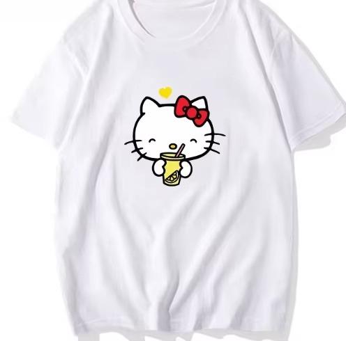 

2026 HelloKitty Sanrio Printed Cotton TShirt Summer Cartoon Design Childrens Roundneck Fashion LooseFitting Casual Wear S