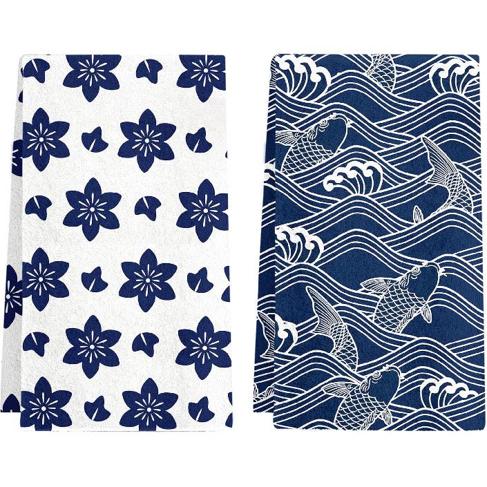 Black Cat Floral Kitchen Towels - Set of 2 Flower Cat Dish Towel for Kitchen Drying, Soft Absorbent Cute Dish Towels Cats Spring, Black Cats Flower