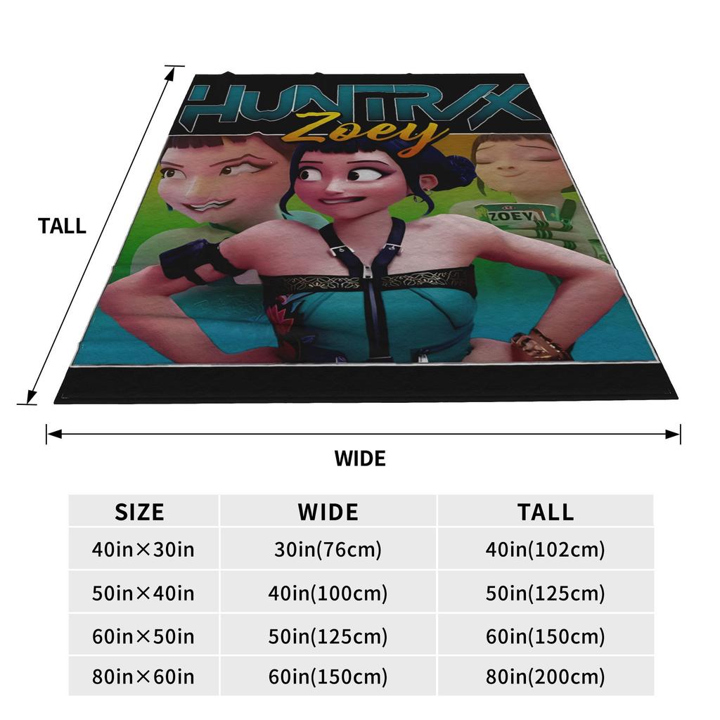 Warm Soft Blanket Airplane Travel Zoey Huntrix KPop Demon Hunters Throw Blanket Flannel Bedspread For Couch Chair Sofa Bed Cover