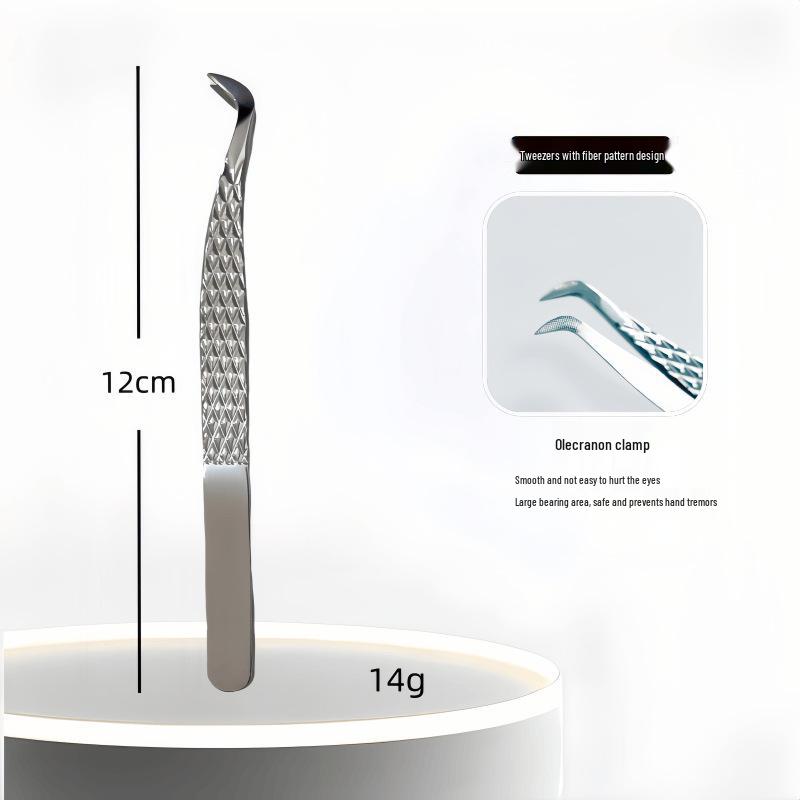 High Precision Diamond Pattern Eyelash Tweezers with Stainless Steel Fiber Tip