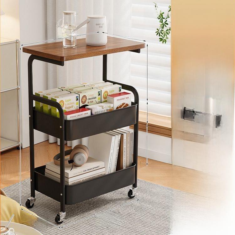 Creamy Simple Mobile Storage Rack for Living Room Bathroom Bedroom Two Layers Standalone Shopping Cart New Arrival