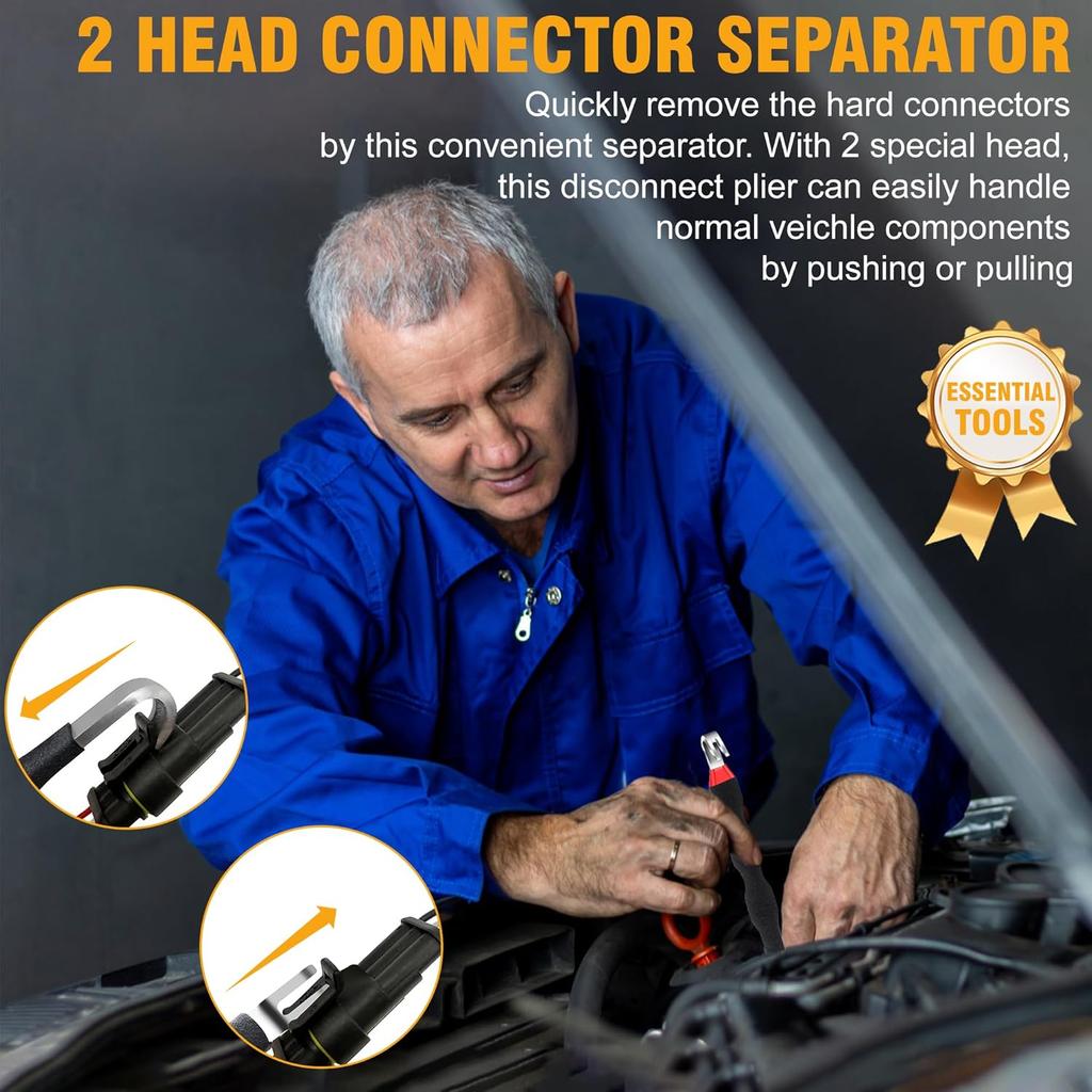 3Pcs Electrical Disconnect Pliers 37960/37980, Electrical Connector Pliers Sets(Straight & 60°Bend & 2 Head Separator), Push Tab Style Plugs for