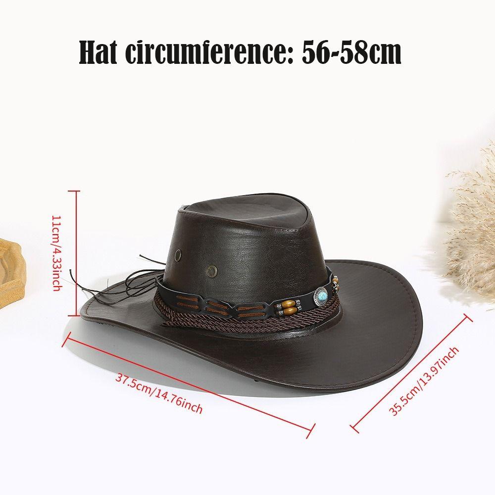 Solid Color Western Cowboy Hats Faux Leather Jazz Cap Casual Cowgirl Cap  Unisex