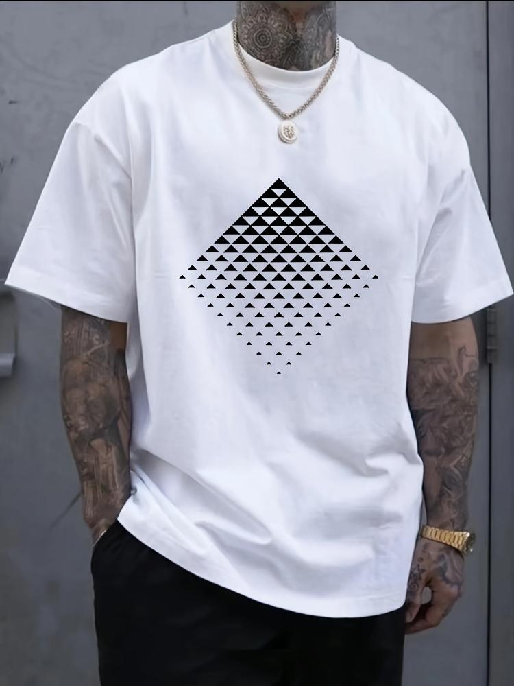 

100% Cotton Geometric Print T-Shirt-Stylish Round Neck, Short Sleeve,Casual Comfort for Casual Attire,Graphic Tee for Men. - ... S разноцветный