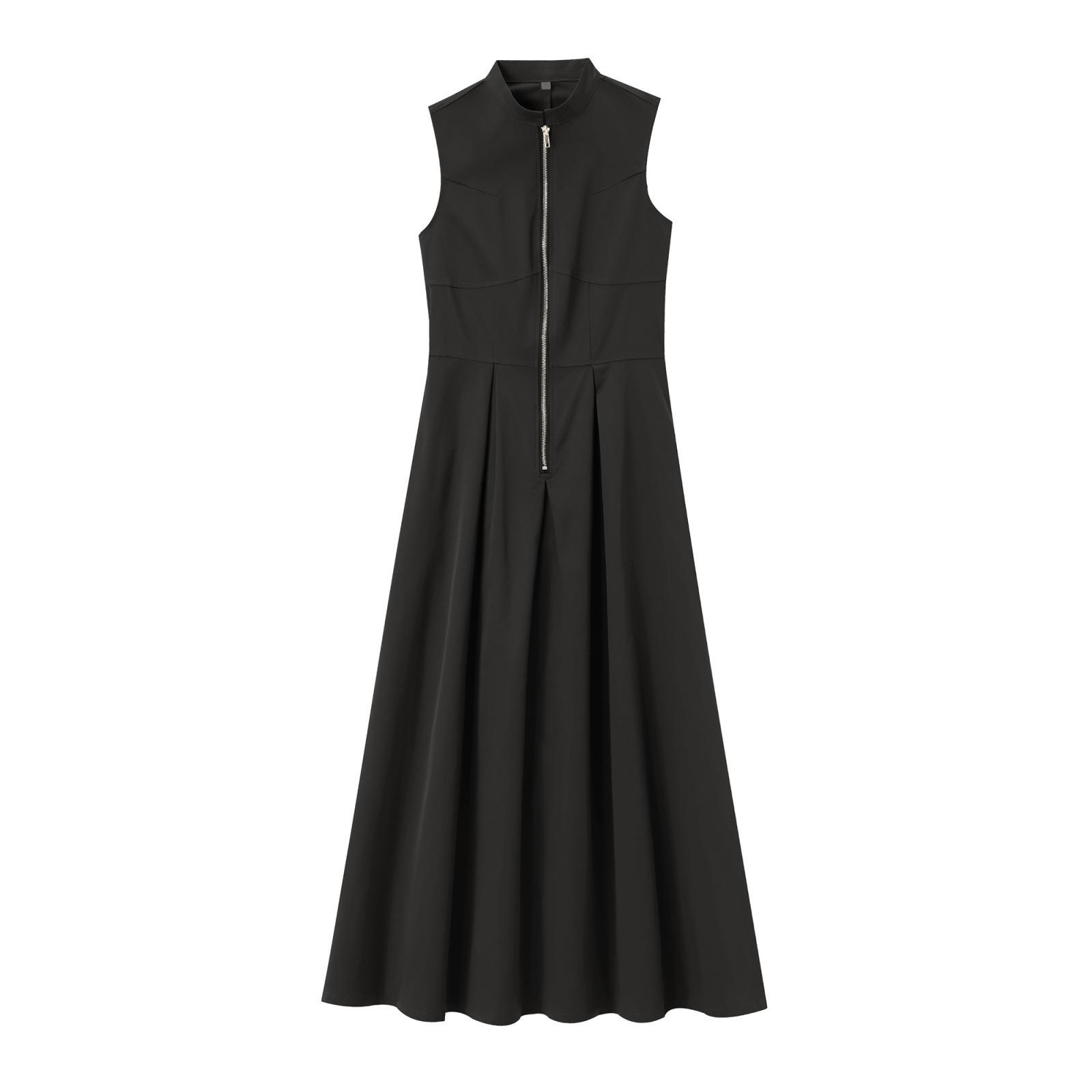 Women s European and American Style French Design Round Neck Sleeveless Waist Cinched Commuting Temperament Midi Dress S