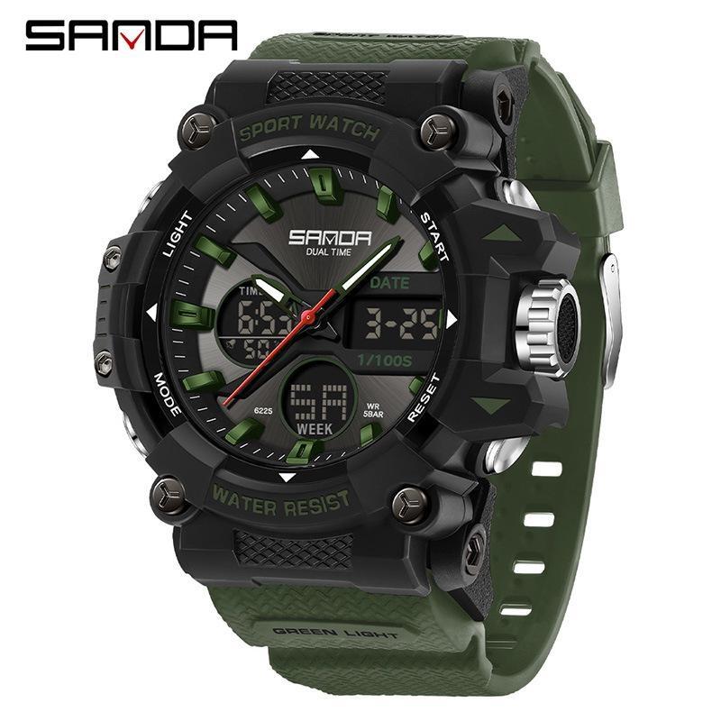 SANDA Fashion Sports Casual Electronic Man Watch Dual Digital Display Luminous Waterproof Multi-functional Watches for Men