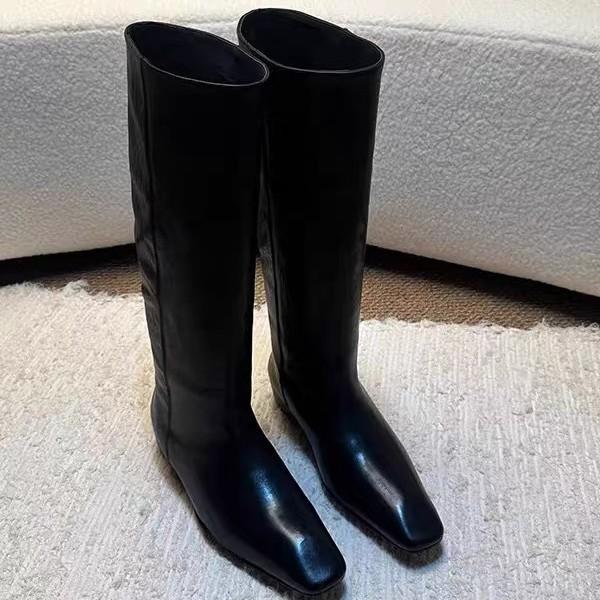 Temperament square head thin fleece wide tube fashion boots inner height increase thin boots medium boots women