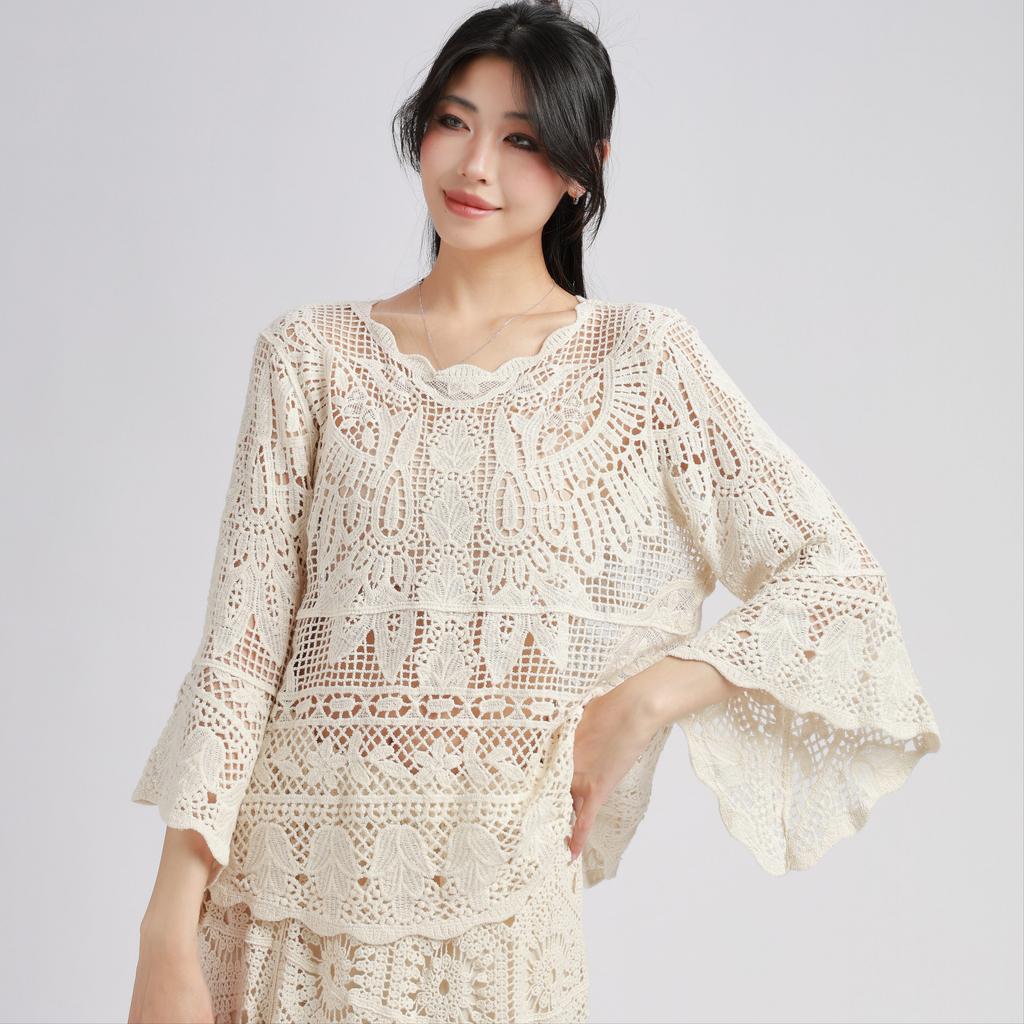 DIMANAF 2025 Neues Sommer Basic Shirt Damen Fledermaus Bluse Tops T-Shirts Spitze Locker Weiß Kurz T-Shirts