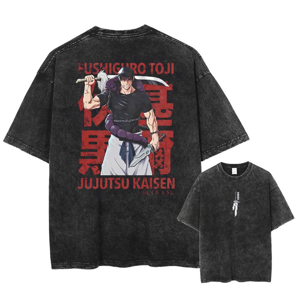 Anime Jujutsu Kaisen Fushiguro Toji Printed Tshirt Mens and Womens Washed Tshirt High Quality Vintage Tshirt Tops
