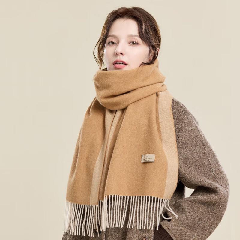 

JIUMU Winter Wool Blend Color-Block Scarf One Size
