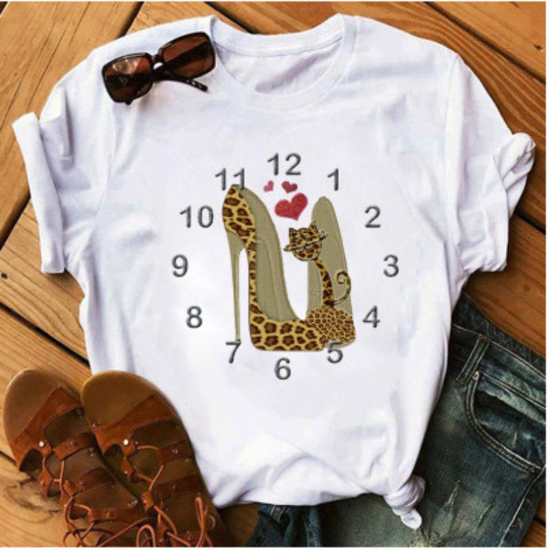 OUnisexs Shortsleeved Tshirt Fashionable Leopard Print Heart Print Base Shirt Women Clothes Graphic T Shirts
