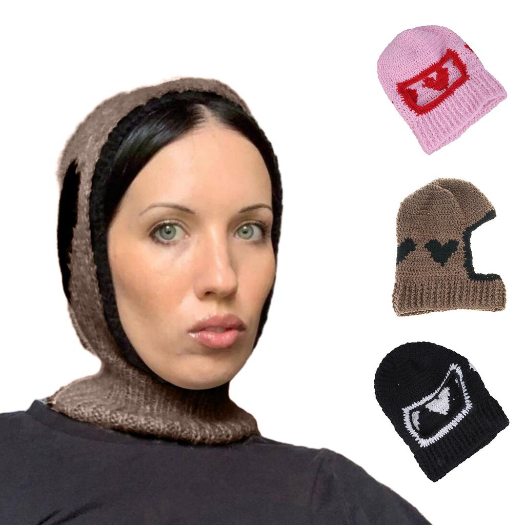 Women Balaclava Hooded Hat Heart Hooded Neck Warmer for Outdoor Halloween Cosplay Handmade Balaclava