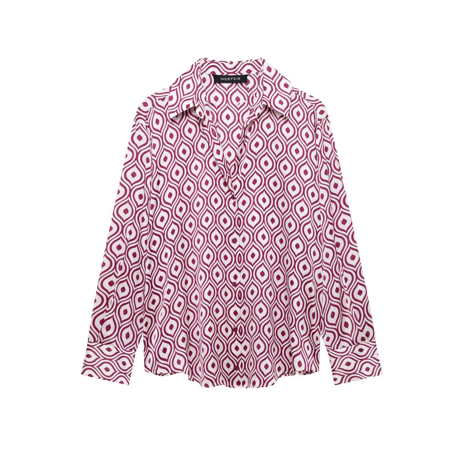 

2025 Spring Geometric Print Silk Satin Women s Shirt - New Arrivals XS