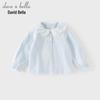 DAVE&BELLA Girls' Casual Sweet Blue Long Sleeve Lapel T-Shirt