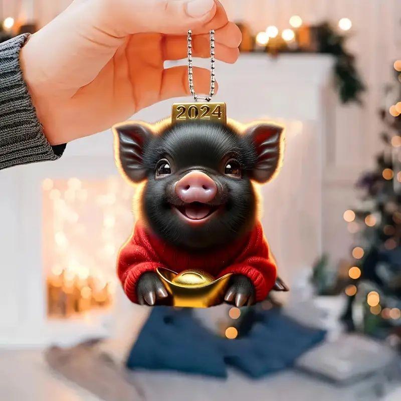 Acrylic Black Charming Pig Car Accessory For Elegant Vehicle Interior Decoration