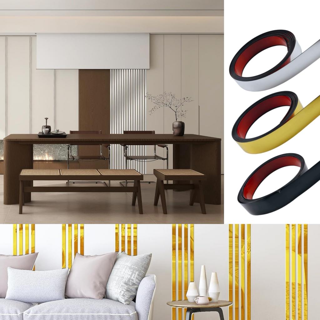 1pc 5mX3cm Wall Sticker Pvc Flat Decorative Lines Mirror Wall Ceiling Edge Strip Living Room Decorative Sticker