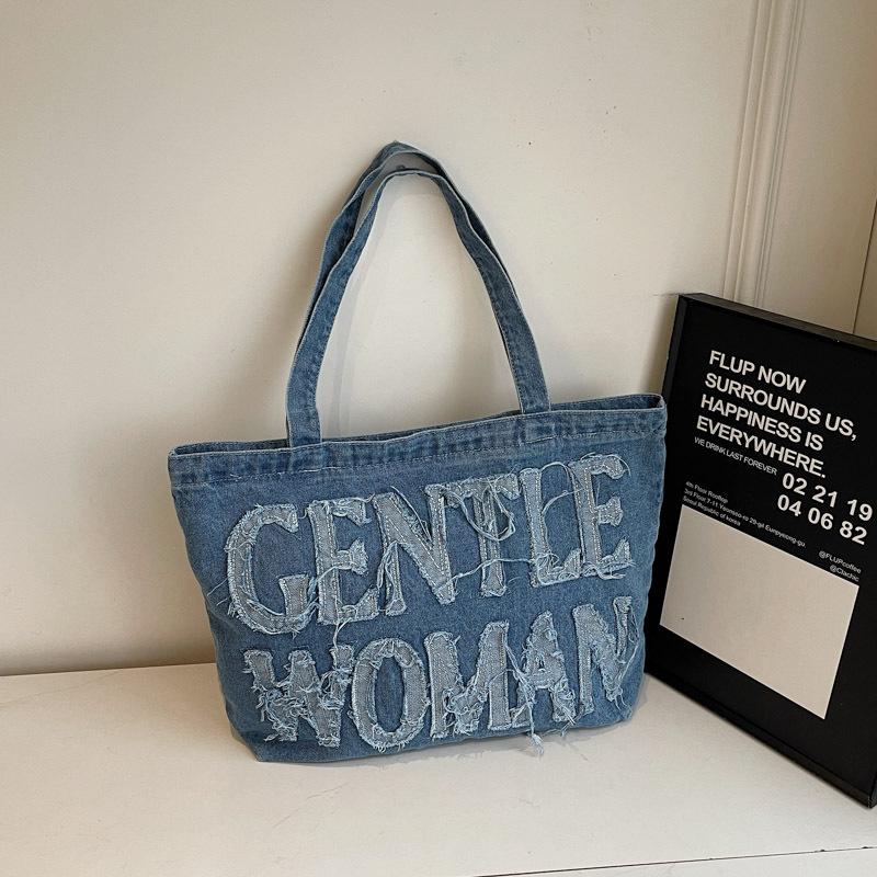 Denim large capacity tote bag women's 2025 temperament retro casual class commuter shoulder crossbody armpit bag