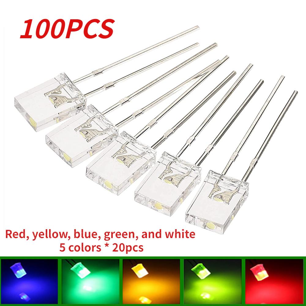 50/100PCS Square LED 2x5x7mm LED Transparent Luminescence Lights Diodes Kit White Red Yellow Blue Green Electronic Components