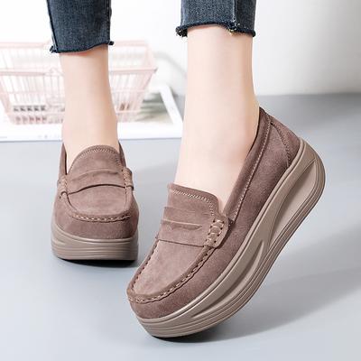 Lady Height Increase Chunky Platform Loafers Casual Elegant Suede Women Brown Thick Sole Slip On Shake Shoe for Mother