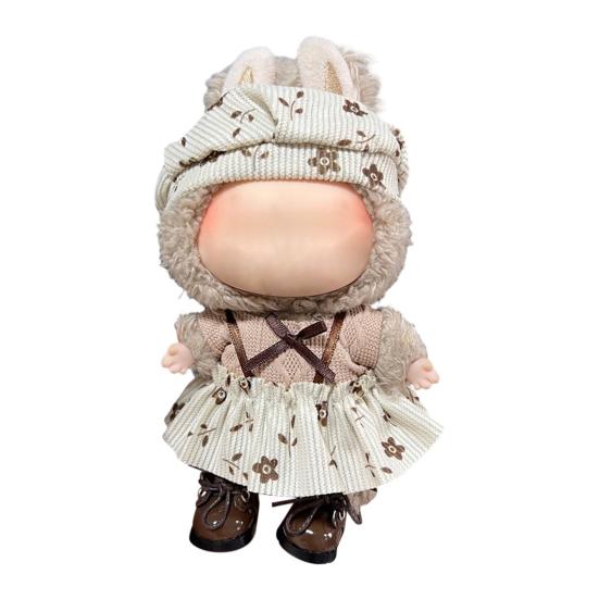 Puppenkleidung für 17 cm Puppen Einfach anzuziehen Perfekte Passform Bedrucktes Plüschpuppenkleid Weicher Stoff Puppenoutfit