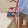 Rural Style Lattice Bowling Bag Lovely Sweet Crossbody Bag Vintage Denim Plaid Handbag  Travel
