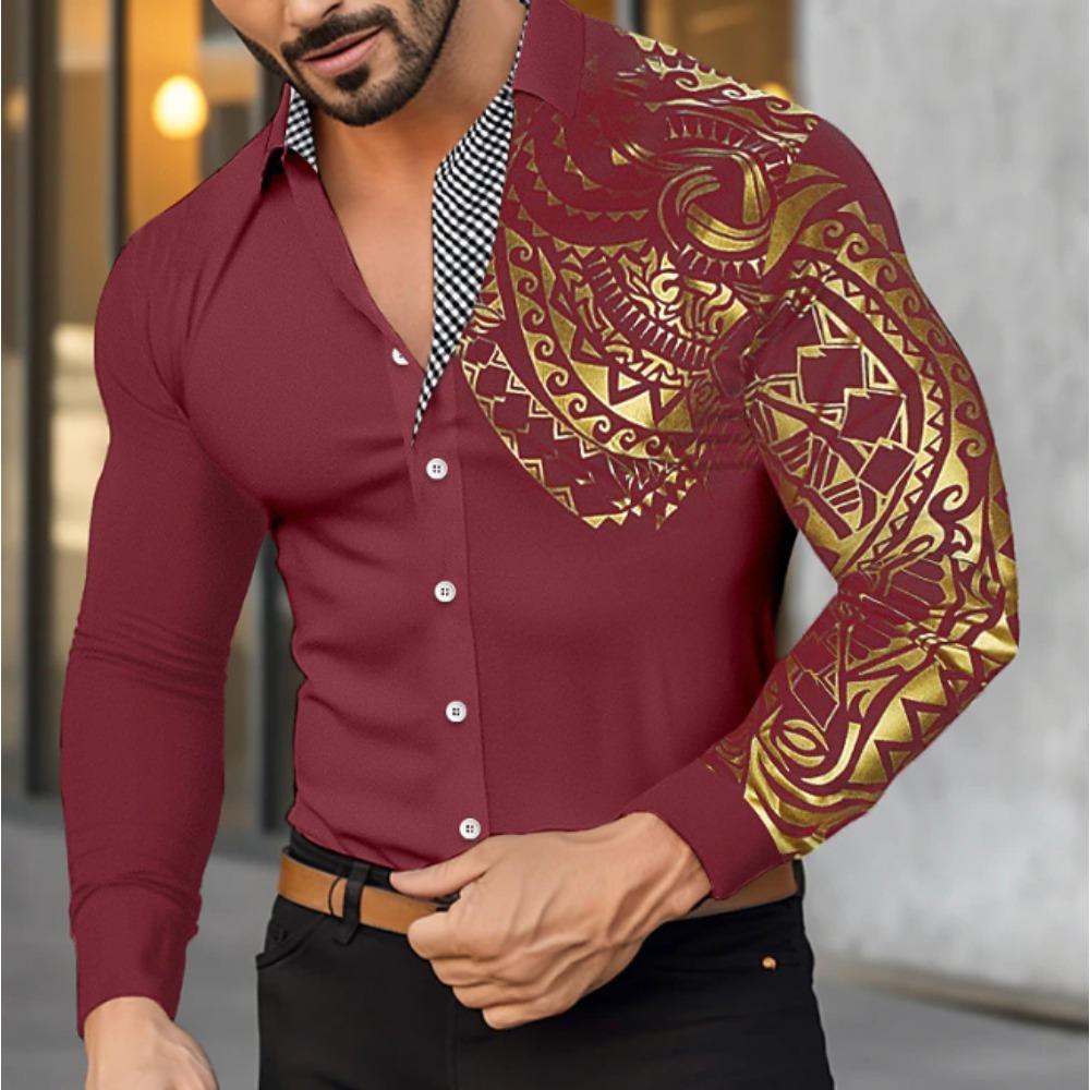 Herren Retro Bedruckte Langarmhemden Lässiger Cardigan Neue Knöpfe Urlaubsmode Hemden