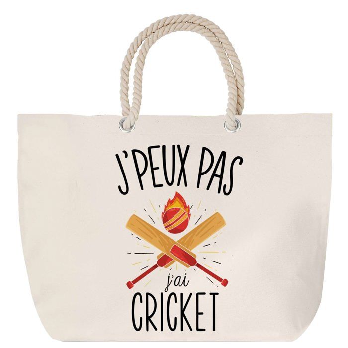 Sac de plage - PLANETEE - Cricket J'peux pas Humour Passion - Grand format - Anse corde - Fabriqué en France