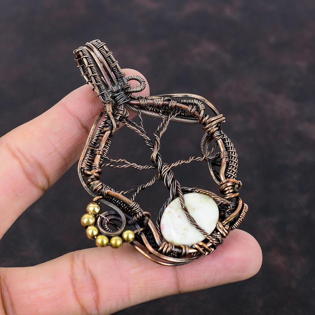 Lebensbaum Zinnober Anhänger Kupferdraht gewickelter Anhänger Handgefertigter Schmuck Zierlicher Edelsteinanhänger Kupferschmuck zum Geschenk Zinnober Schmuck