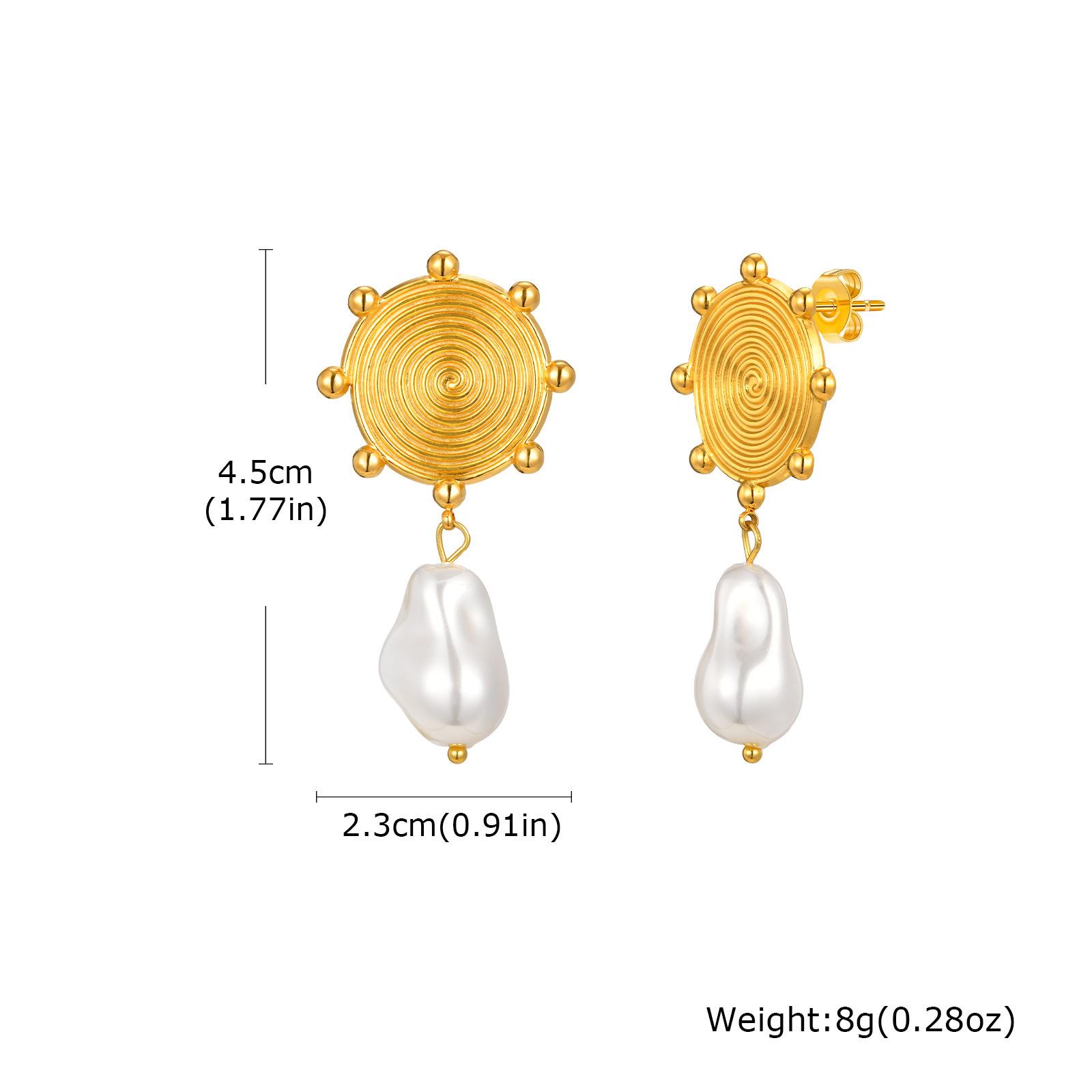 Fashion Accessories Jewelry, Stainless Steel Turntable Imitation Pearl Gold Earrings ED917