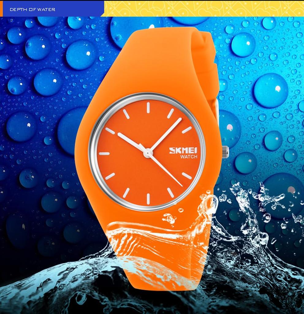 SKMEI Brand Gift for High School Orange Women's Watch, Stylish, Sporty, Silicone, Cute, Simple, Waterproof, Casual, Analog, Name, Students,